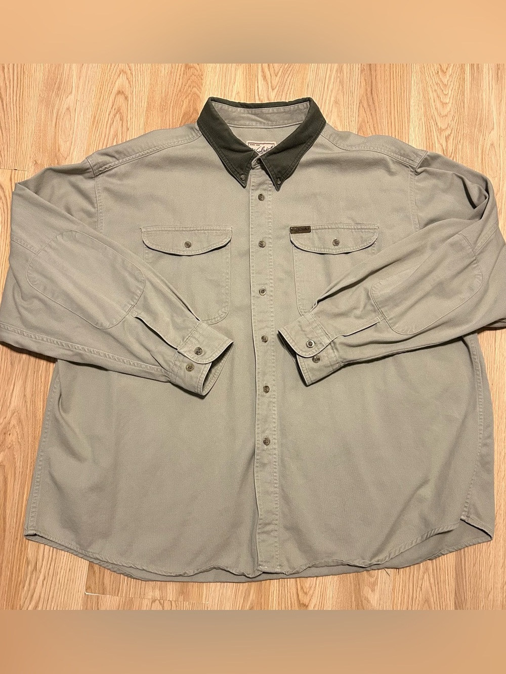 Vintage Woolrich Shirt Mens 3XB Tan Elbow Patch Cotton Button Up Pocket